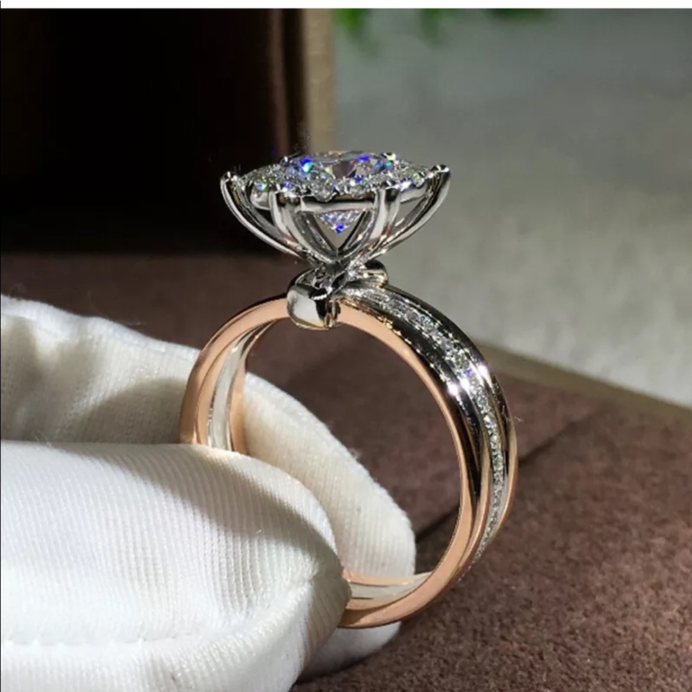 New Two Tone 925 Silver Women White Sapphire Ring - Picture 4 of 5